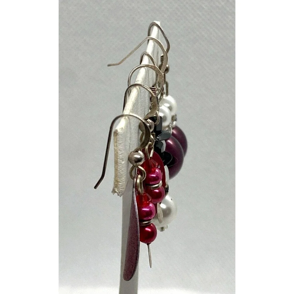 Vintage‎ Lot of 3 Beaded Dangle Earrings Sterling 925 Silver 11g Snowman Purple